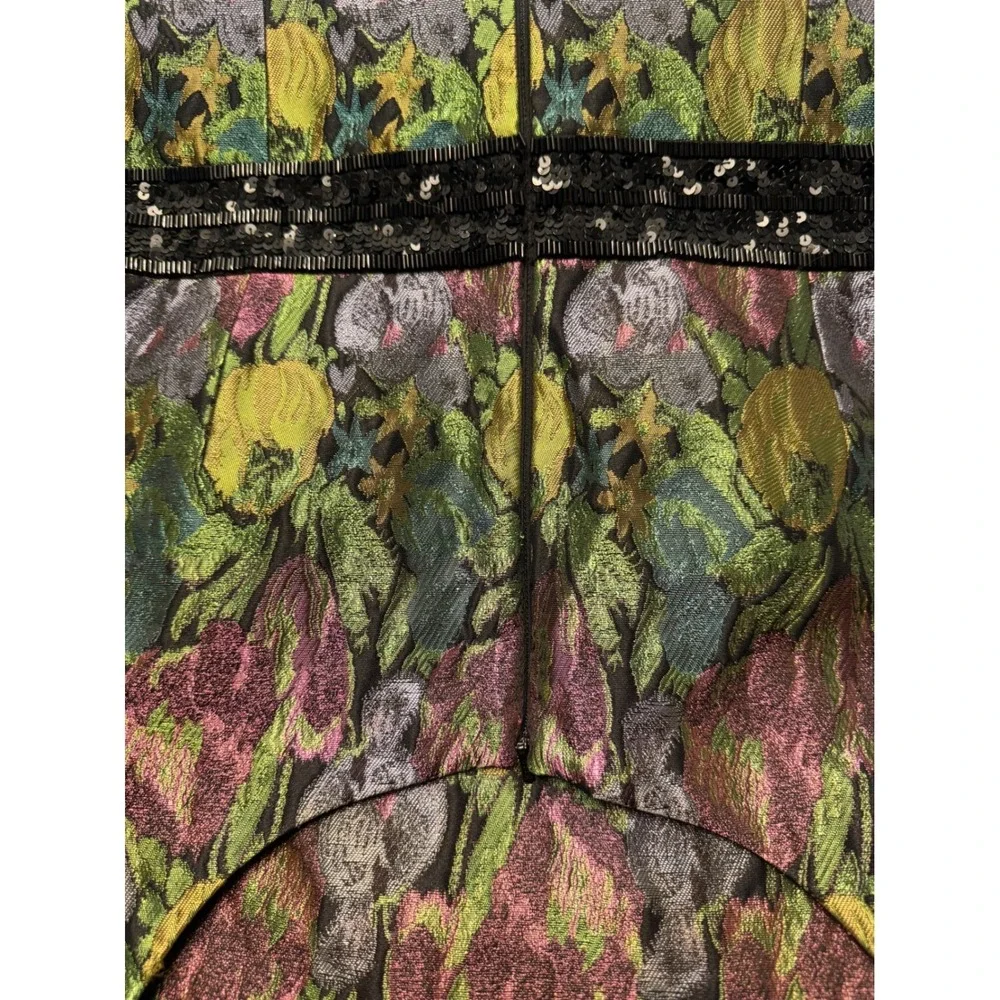 Carmen Marc Valvo Collection Floral Jacquard Dress Black Sequin‎ Waist Size 10